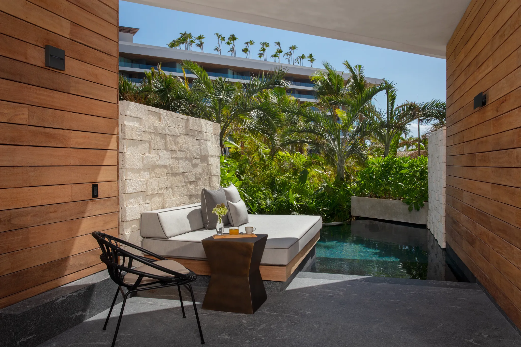 Preferred Club Junior Suite Swim Out Tropical View private terrace with plunge pool at Secrets Moxché Playa del Carmen.