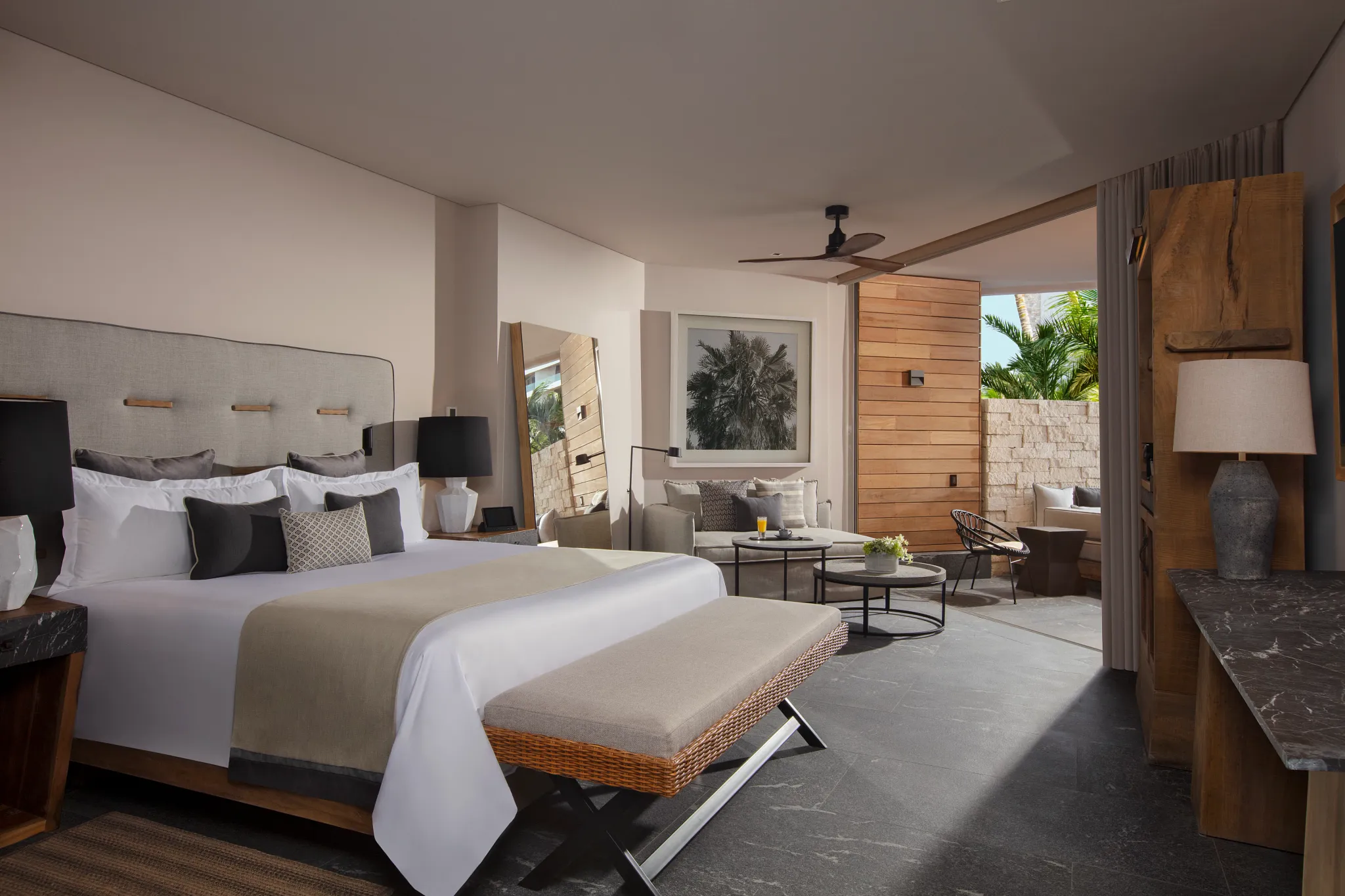 Preferred Club Junior Suite Swim Out Tropical View with king bed and terrace access at Secrets Moxché Playa del Carmen.