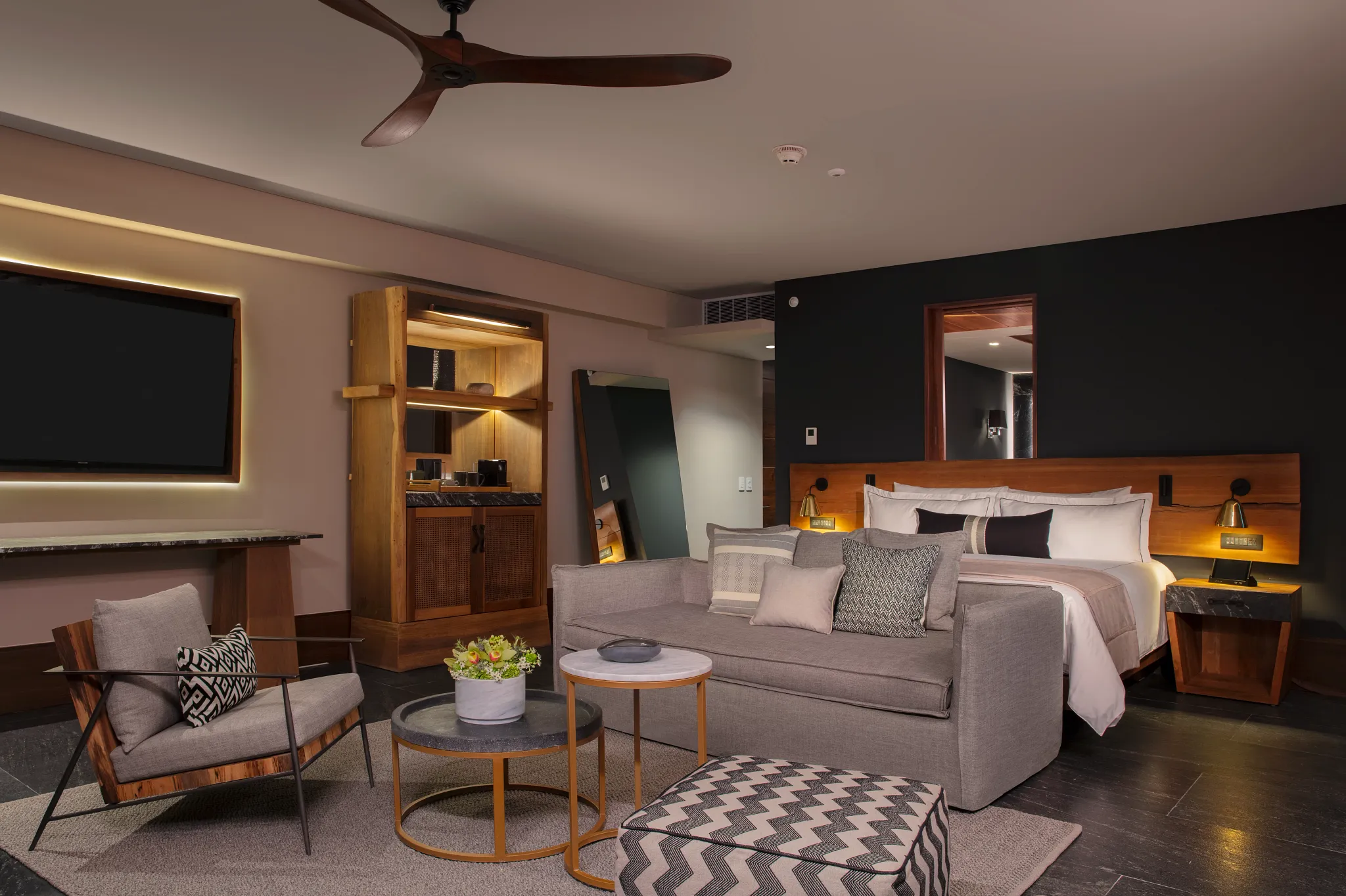 Preferred Club Ocean View Paramount Suite bedroom with king bed at Secrets Moxché Playa del Carmen.