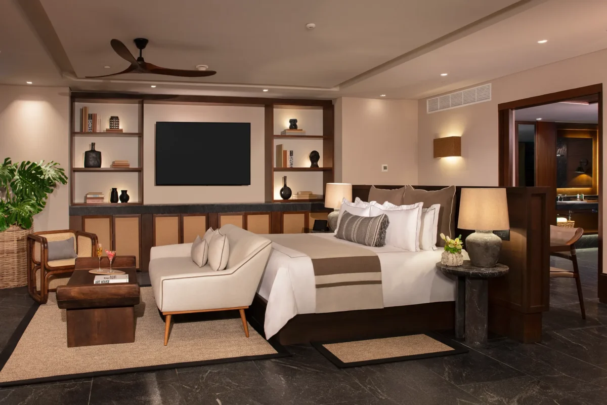 Stellar Presidential Penthouse Ocean View bedroom with king bed at Secrets Moxché Playa del Carmen.