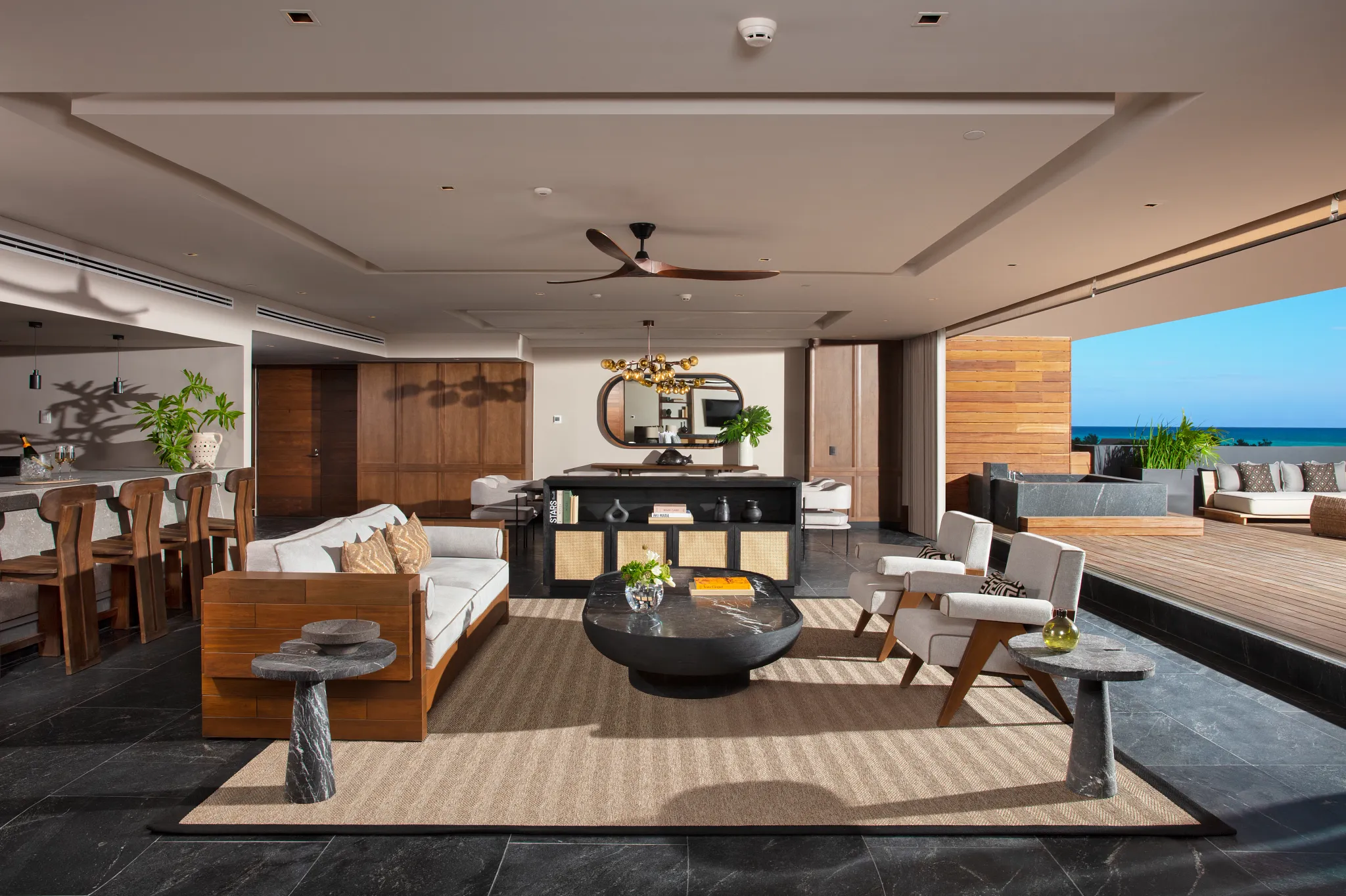 Stellar Presidential Penthouse Ocean View spacious living room at Secrets Moxché Playa del Carmen.